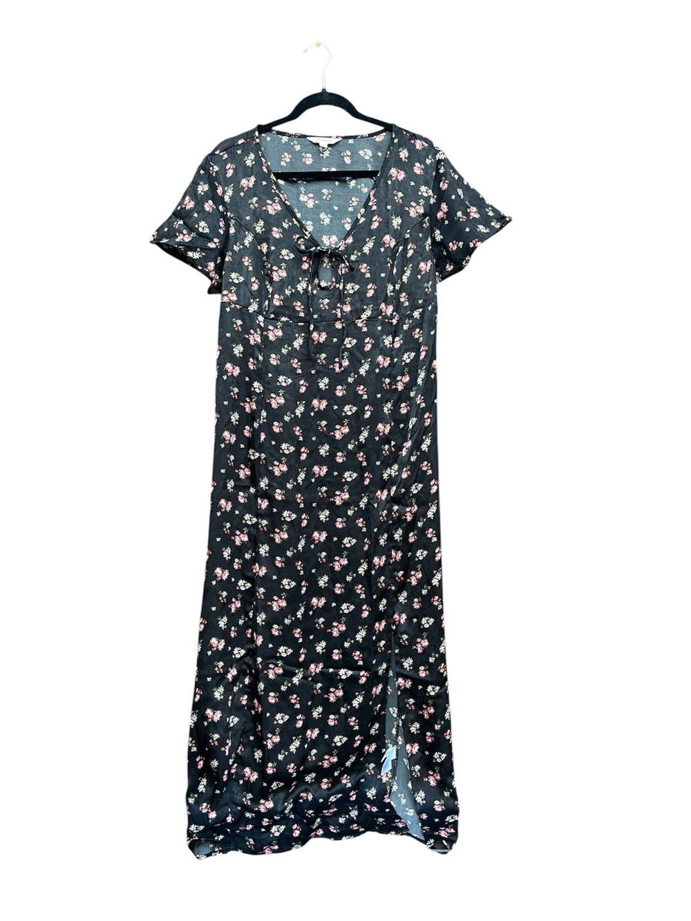 NWT Lucky Brand Black Floral Flutter Sleeve Midi Dress Boho Front Slit Size XL - Picture 6 of 14